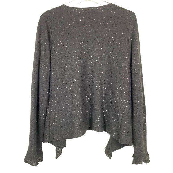 Jigsaw 100% Angora Fabric Brown Open Front Cardigan Sweater Sequins Ruffles Sz L - Picture 3 of 14